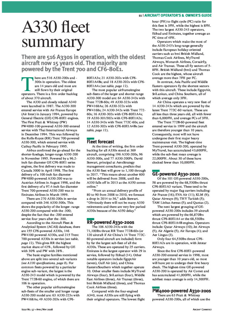 A330-200/-200/-300 fleet summary, Issue 57 April/May 2008 - Aircraft ...